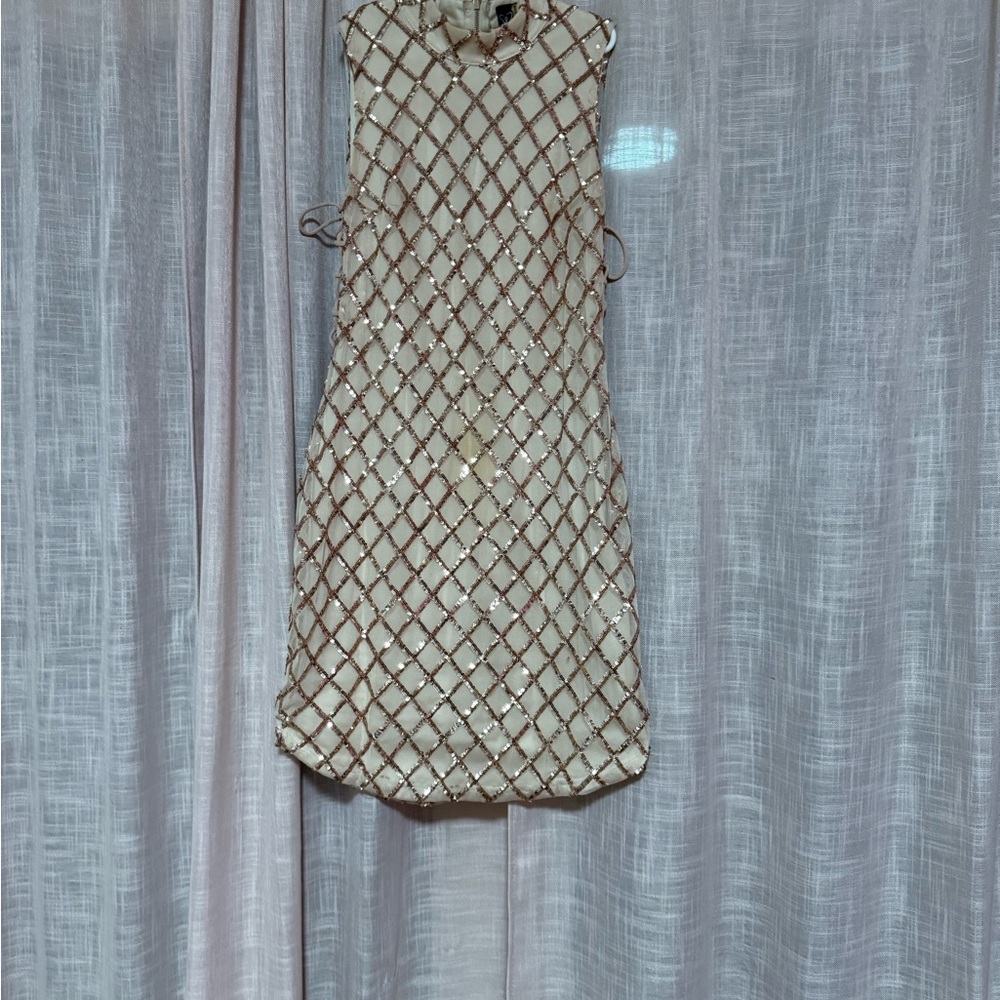 Windsor Cream Mini Dress with Gold Accents